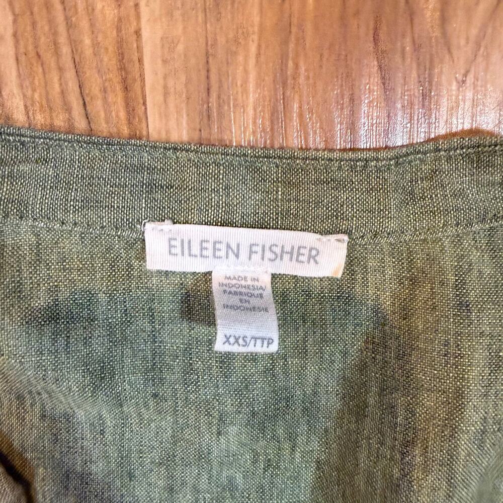 Eileen Fisher Green Organic Linen Delave Long Shirt Dress Laganlook Oversize XXS - Picture 3 of 8